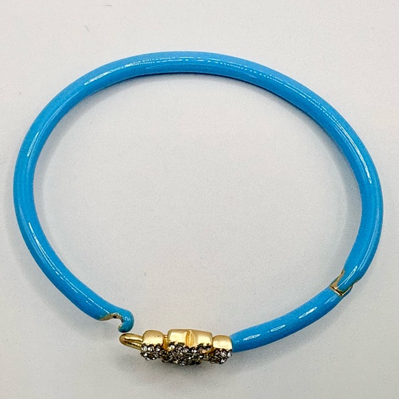 New Tory Burch Eleanor Pave Hinged Cuff Bracelet - Blue & Gold - Picture 4 of 5